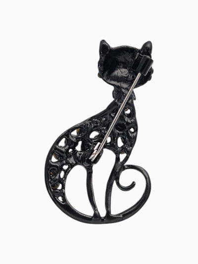 Брошь «Кошка», грациозная, чёрная