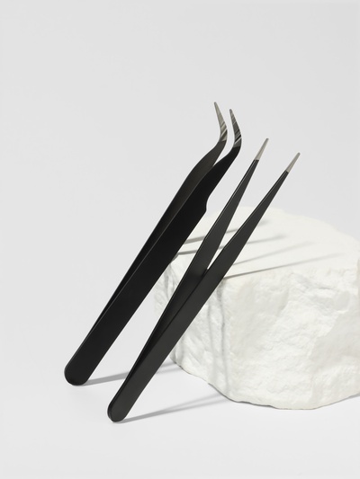 Пинцеты для наращивания ресниц, набор - 2 шт., 12.5 см, чёрные