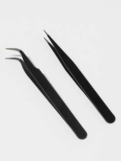 Пинцеты для наращивания ресниц, набор - 2 шт., 12.5 см, чёрные