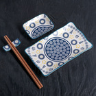 Набор для суши "Синее солнце", 4 предмета: блюдо 29,5х12 см, соусник 10х7,5 см, подставка 6х2 см, палочки - Фото 1