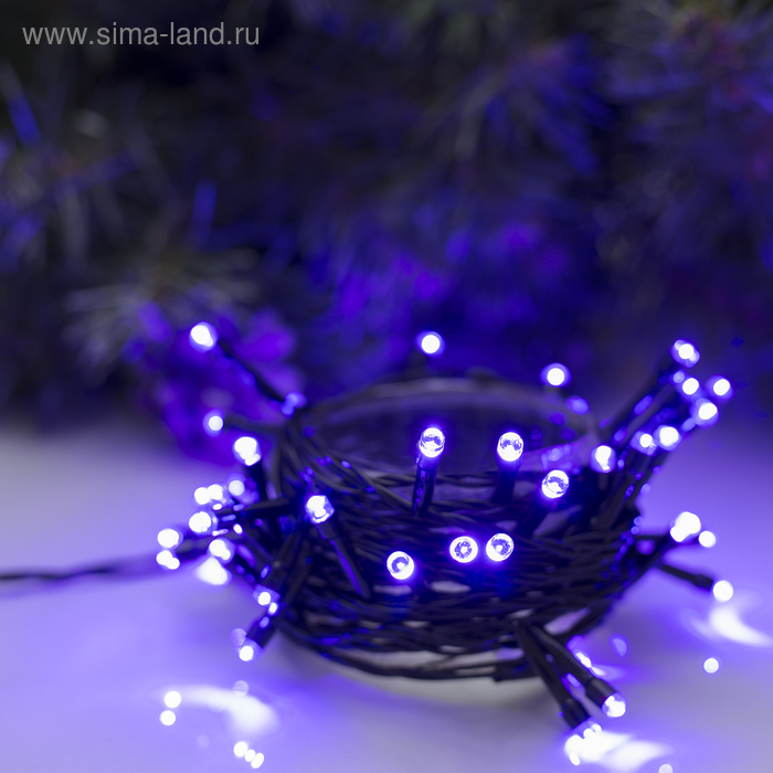 УЦЕНКА Гирлянда «Нить» 5 м, IP20, тёмная нить, 50 LED, свечение фиолетовое, 8 режимов, 220 В - Фото 1