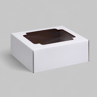 Коробка сборная без печати крышка-дно белая с окном 14.5×14.5×6 см