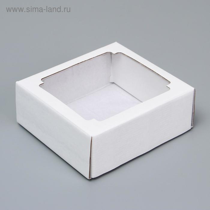 Коробка сборная без печати крышка-дно белая с окном 14,5 х 14,5 х 6 см