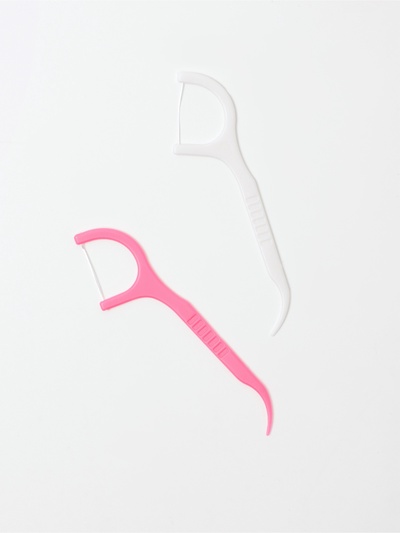 Флоссеры - зубочистки с зубной нитью Доляна, набор 20 шт., 7.5×1.5 см, белый, розовый