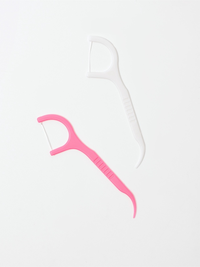 Флоссеры - зубочистки с зубной нитью Доляна, набор 20 шт., 7.5×1.5 см, белый, розовый - Фото 1