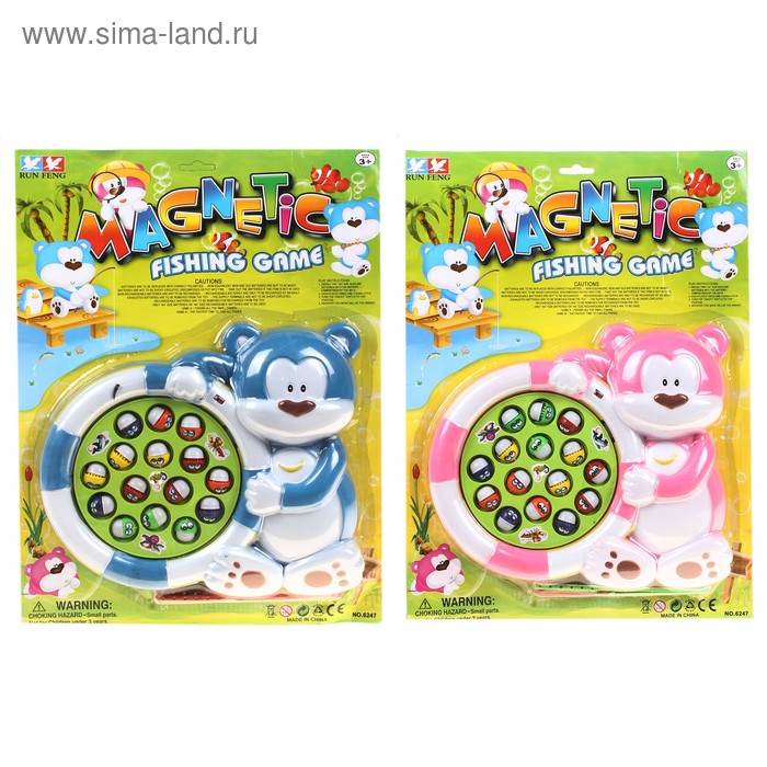 Рыбалка "Мишка", 15 рыбок+ 2 удочки, заводная, МИКС - Фото 1