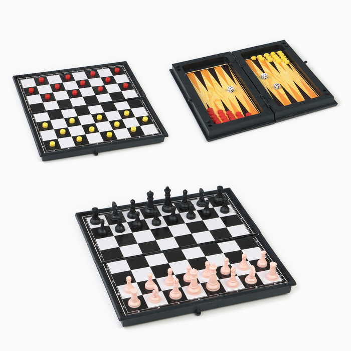 Набор классических игр 3 в 1 «Шахматы, шашки, нарды», компактный размер 19×19 см - Фото 1
