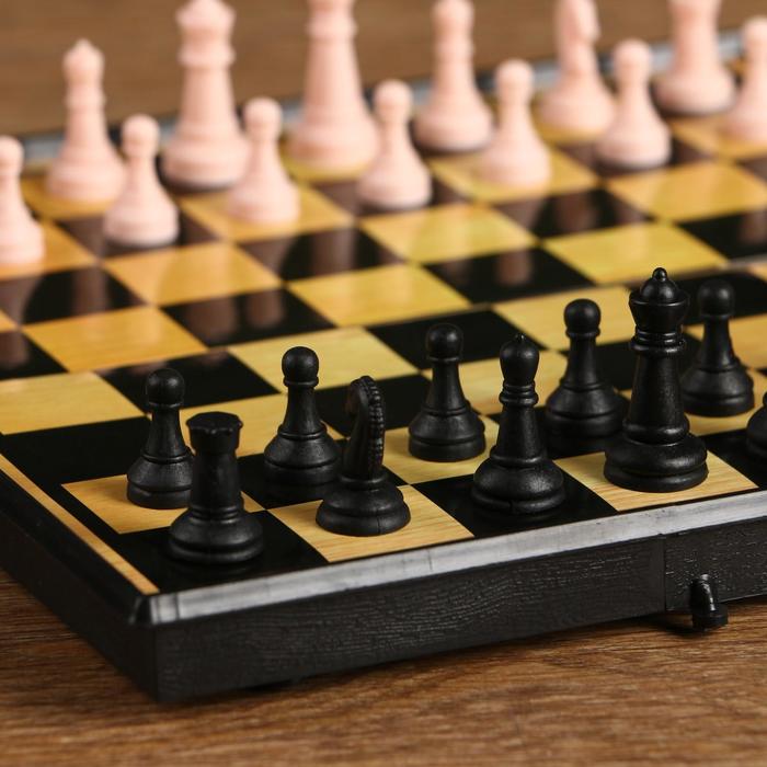 Настольная игра 3 в 1 "Атели": шашки, шахматы, нарды, 19 х 19 см - фото 1886148112