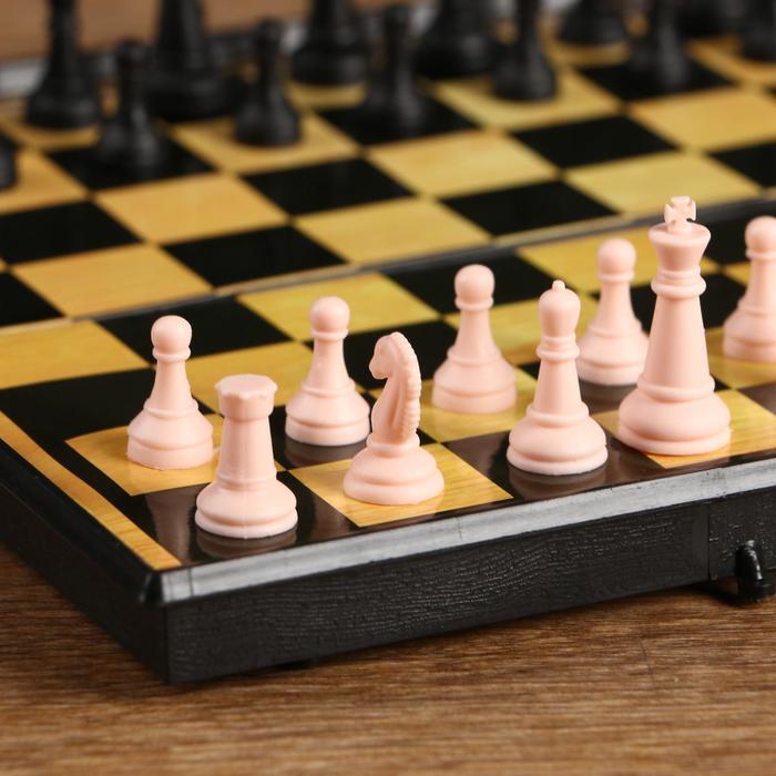 Настольная игра 3 в 1 "Атели": шашки, шахматы, нарды, 19 х 19 см - фото 1886148105