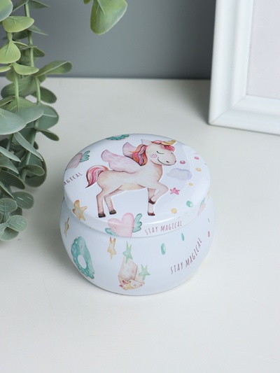 Шкатулка для хранения мелочей, украшений «Круг. Единорог с крыльями», металл, 5×7.5×7.5 см