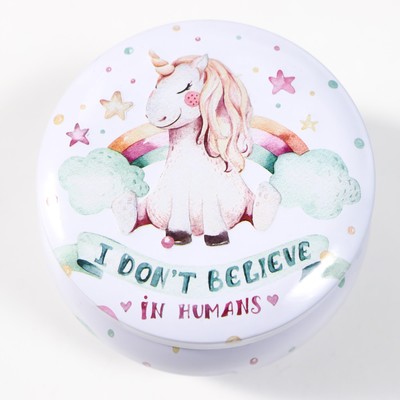 Шкатулка для хранения мелочей, украшений «Круг. Единорог и радуга», металл, 5×7.5×7.5 см