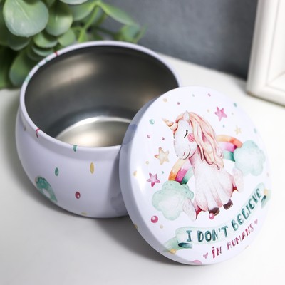 Шкатулка для хранения мелочей, украшений «Круг. Единорог и радуга», металл, 5×7.5×7.5 см