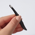 Пинцет скошенный, узкий 9 см, чёрный - Фото 5