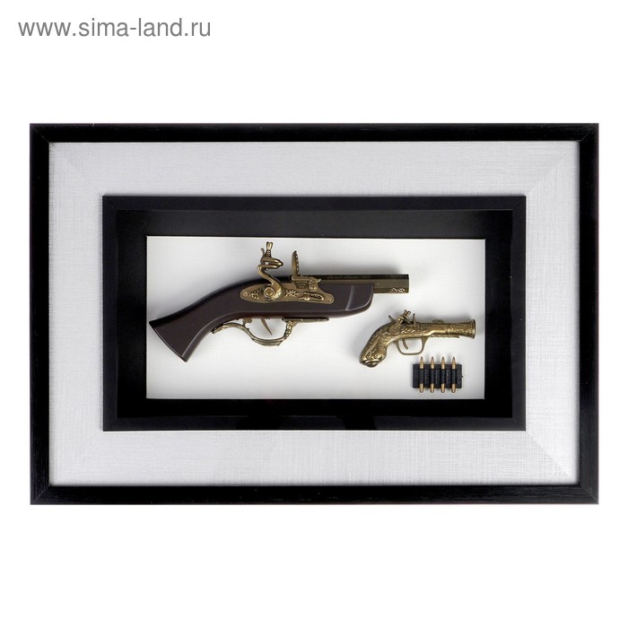 УЦЕНКА Набор 2в1 (пистолет+револьвер) в раме, рама сер-ристая широкая, 58х39 см - Фото 1