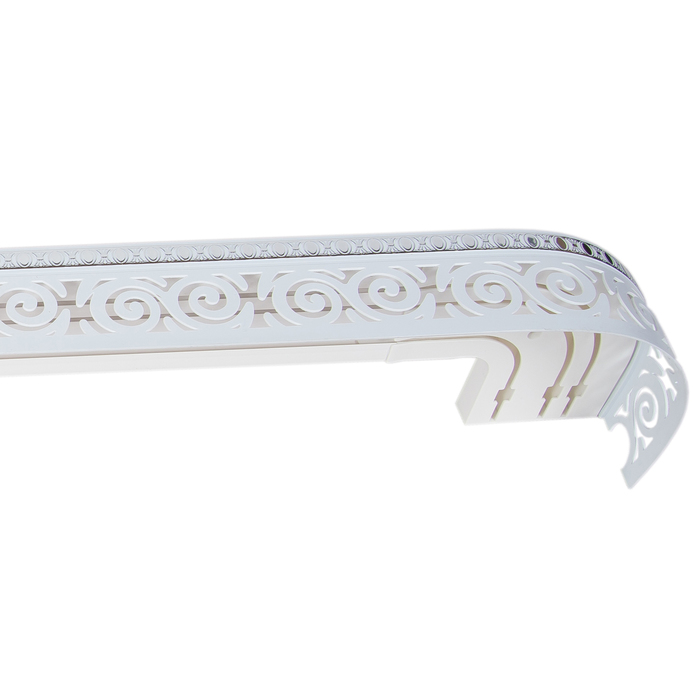 Карниз трёхрядный «Завиток», ширина 220 см, серебро, цвет белый