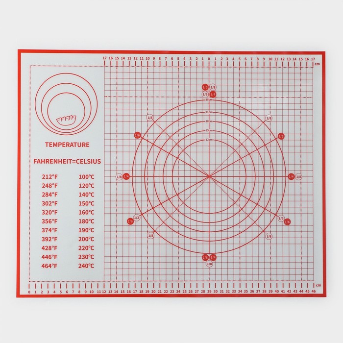 Армированный коврик с разметкой, силикон, 50×40 см, цвет красный - Фото 1