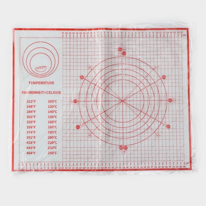 Армированный коврик с разметкой, силикон, 50×40 см, цвет красный - фото 1889337668