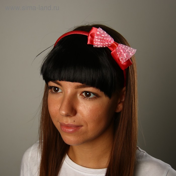 Челка накладная "Брюнетка" ободок с двойным бантиком - Фото 1