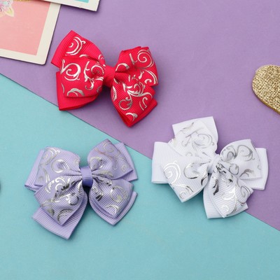 Зажим для волос «Бантик», вензеля серебро, 6 см