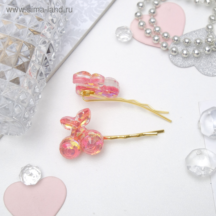 Невидимка для волос "Блеск" 2 шт. вишенка 5 см микс - Фото 1