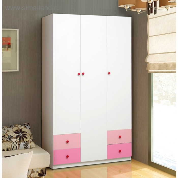 Шкаф 3-х дверный «Радуга», 1200×490×2100 мм, цвет белый / розовый / светло-розовый - Фото 1