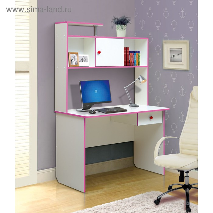 Стол компьютерный №9, 1100×580×1680 мм, цвет белый / розовый - Фото 1