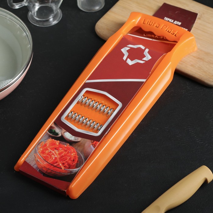 Тёрка для корейской моркови, 33×12 см, с широкой ручкой, цвет оранжевый - фото 1890819045