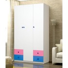 Шкаф 3-х дверный «Радуга», 1200×490×2100 мм, цвет белый / розовый / синий - Фото 1
