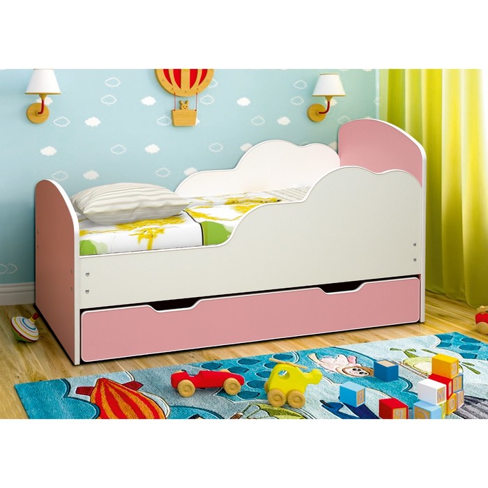 Кровать детская «Облака №1», 800х1600 мм, цвет белый/светло-розовый