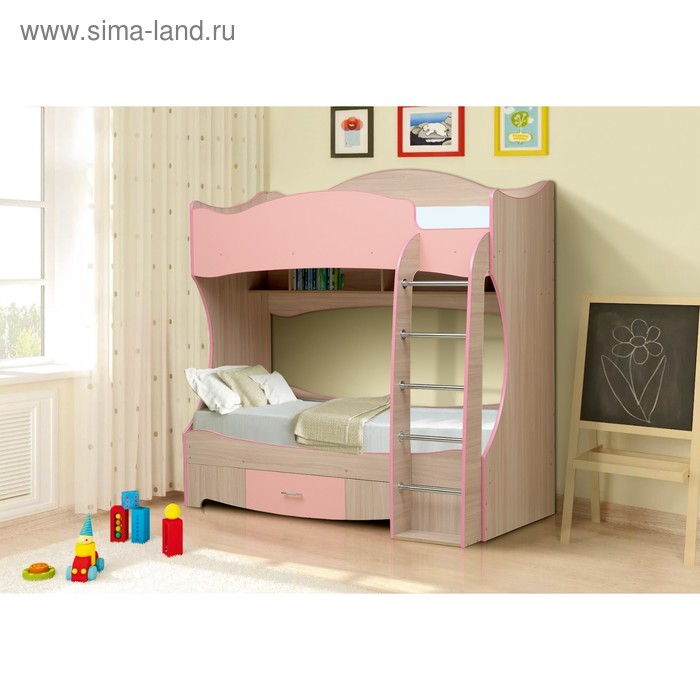Кровать детская «Юниор-7», 1942х1016х1935 мм, цвет ясень шимо светлый/светло-розовый - Фото 1