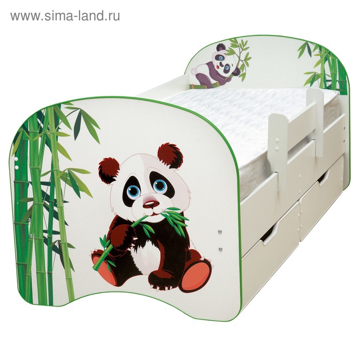 Кровать детская с фотопечатью «Панда», с 2-мя ящиками, 800х1900 мм, цвет белый - Фото 1