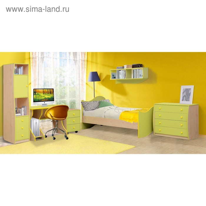 Набор мебели для детской комнаты «Юниор-11.1», 3750х500х1850 мм, Дуб молочный/Лайм - Фото 1
