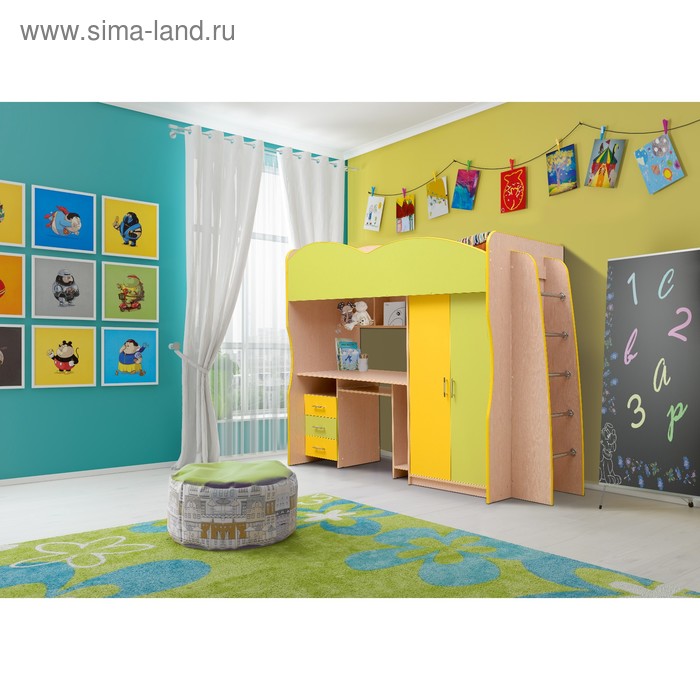 Детский уголок «Юниор – 3.1», 2342×870×1800 мм, цвет дуб млечный/лайм/жёлтый