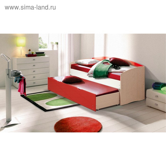 Кровать детская выдвижная, 800х1900 мм, 700х1800 мм, цвет дуб молочный/красный/белый - Фото 1
