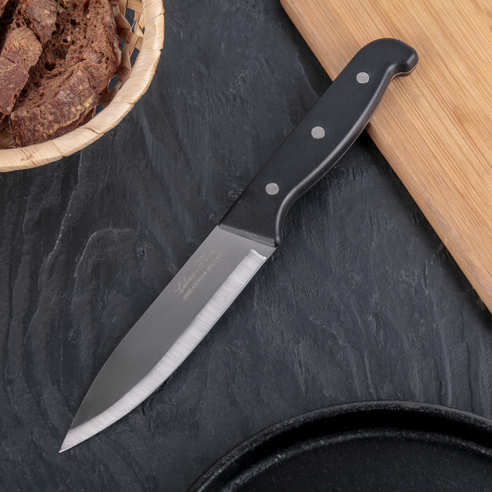 Нож кухонный «Классик» универсальный,лезвие 13 см, чёрная пластиковая ручка - фото 1906990238