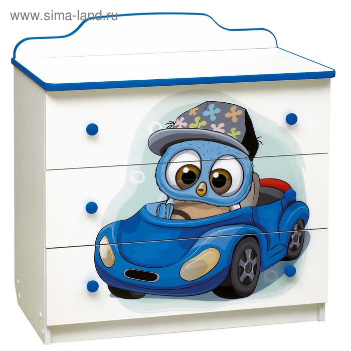Комод детский для вещей «Совята» №2, с фотопечатью, 810×450×850 мм, цвет белый/синий - Фото 1