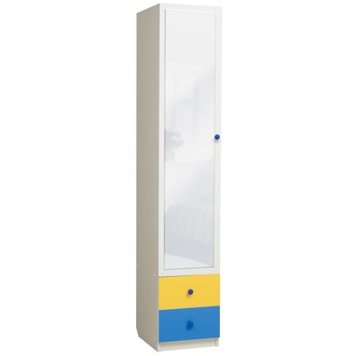 Шкаф с ящиками и зеркалом «Радуга», 400х490х2100 мм, цвет белый/жёлтый/синий