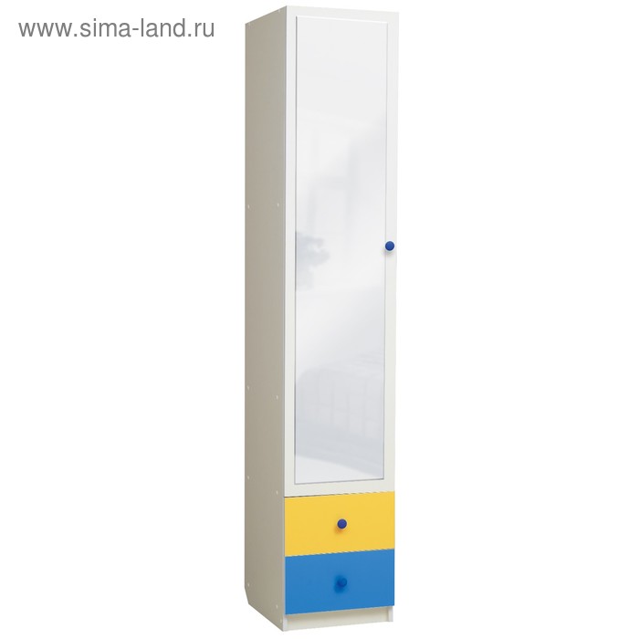 Шкаф с ящиками и зеркалом «Радуга», 400х490х2100 мм, цвет белый/жёлтый/синий - Фото 1