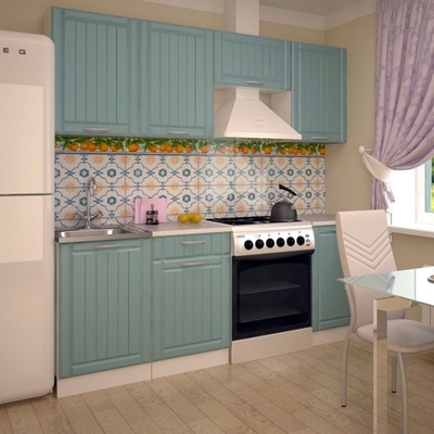 Кухонный гарнитур прямой «Прованс 2», с столешницей, 2100 мм, цвет роялвуд голубой