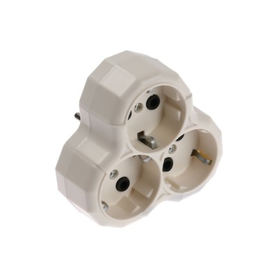 Тройник для розетки, 16 А, 3 розетки, с заземлением, белый