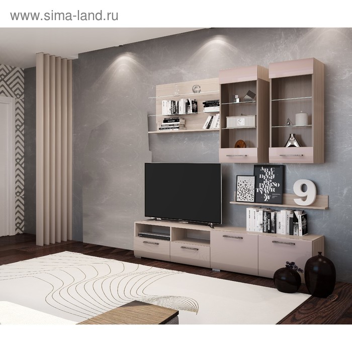 Модульная система в гостиную Ненси-3 МДФ цвет ясень капучино глянец 19698₽