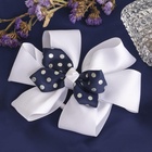 Резинка для волос «Школьница», бант двойной, горох, 13 см, бело-синяя 4098512