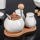 Набор для специй «Эстет», 3 предмета: солонка, перечница, сахарница с ложкой, на деревянной подставке - Фото 2