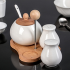 Набор для специй «Эстет», 3 предмета: солонка, перечница, сахарница с ложкой, на деревянной подставке - Фото 4