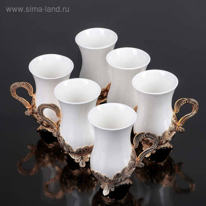 Сервиз чайный керамический «Жасмин», 6 предметов: 200 мл, цвет металла золотой - Фото 1