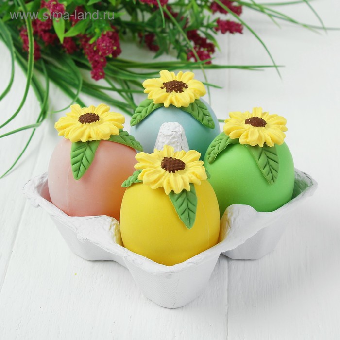 Яйца для декорирования «Подсолнухи», набор 4 шт, размер 1 шт: 6×4 см - Фото 1
