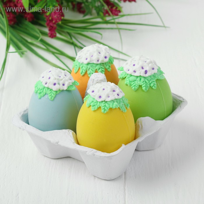 Яйца для декорирования «Цветочки с листочками», набор 4 шт, размер 1 шт: 6×4 см - Фото 1