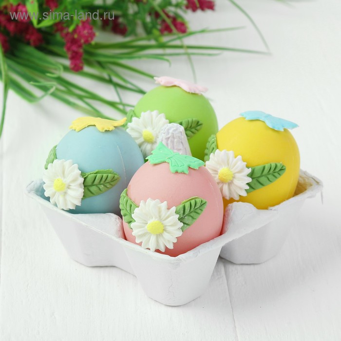 Яйца для декорирования «Цветочки с бабочками», набор 4 шт, размер 1 шт: 6×4 см - Фото 1