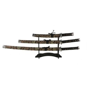 {{photo.Alt || photo.Description || 'УЦЕНКА Макет оружия «Сувенирные катаны на подставке 3в1. Драконы», ножны ткань, золото на чёрном, 47 см, 70 см, 89 см'}}