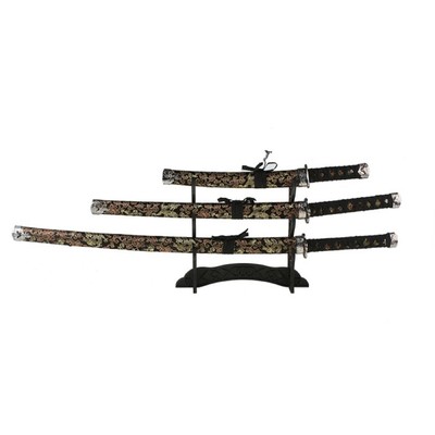 УЦЕНКА Макет оружия «Сувенирные катаны на подставке 3в1. Драконы», ножны ткань, золото на чёрном, 47 см, 70 см, 89 см